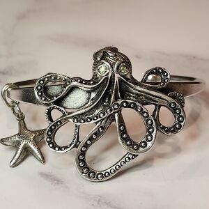 Sterling Silver and Pewter Octopus Bracelet With Starfish Charm
